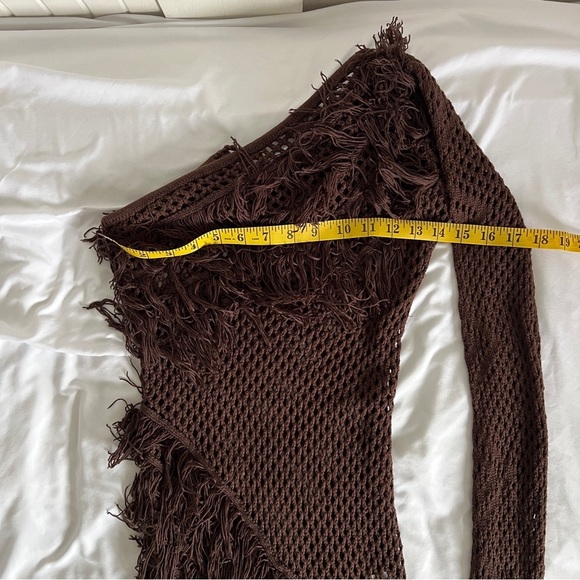 Tularosa Brown Knit One Shoulder Fringe Mini Dress Revolve Boho Festival XS - Picture 6 of 11